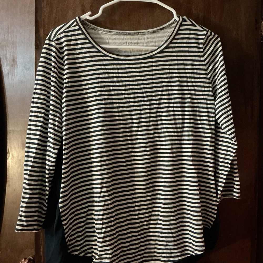 LOFT Black and White Striped Long Sleeve Top